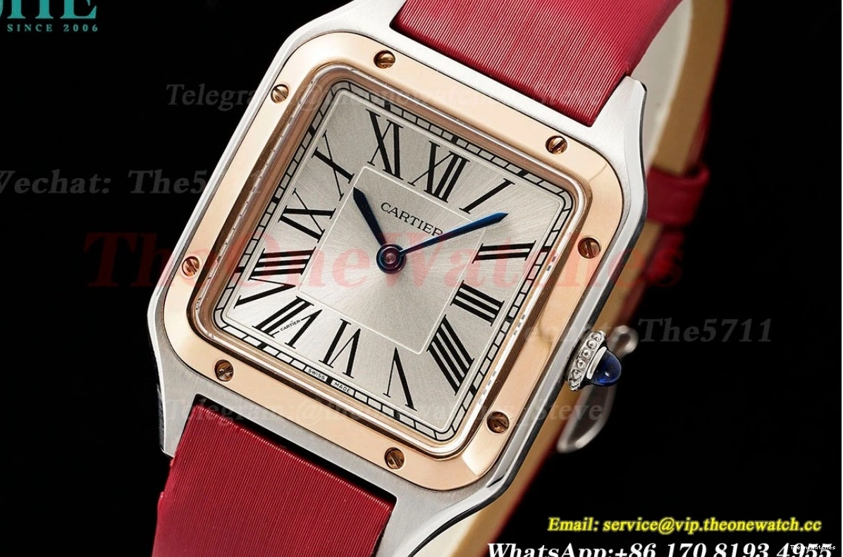 Dumont Santos Silver RG Quartz AF Dial Red SA 0408